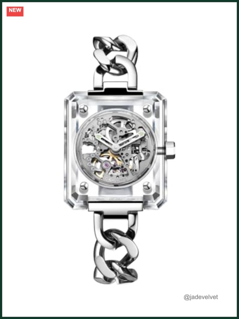Automatic Skeleton Watch K9 Crystal Case Adjustable Strap